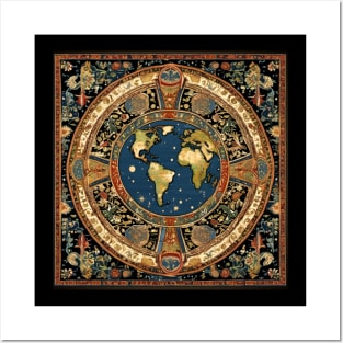 Global Map Renaissance Tapestry Travel History Tour historical traveler Posters and Art